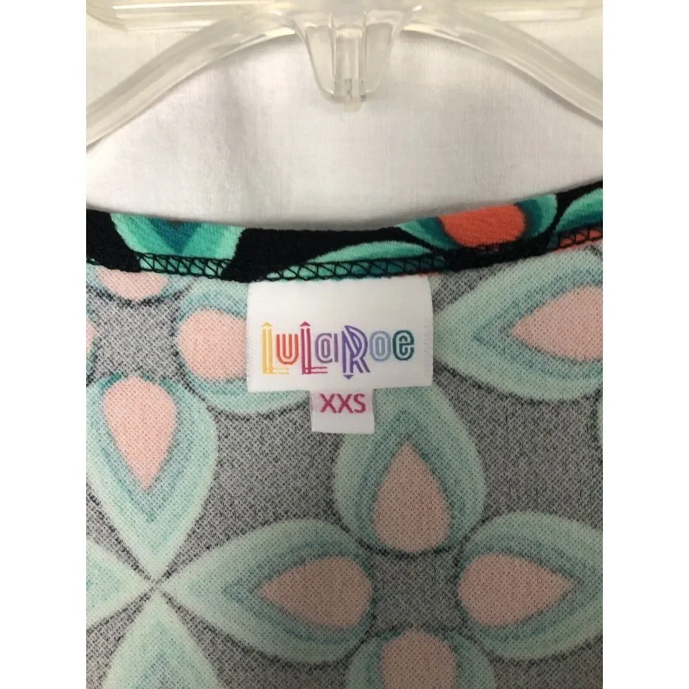 lularoe Nicole dress Size XXS Black Orange Green Short Sleeve Spun Polyester Usa